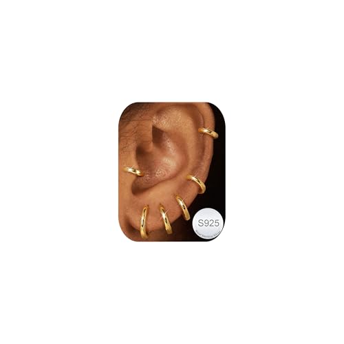FANCH Creolen Silber 925 für Damen Herren 14K Vergoldet Hypoallergene Huggie Kleine Creolen Ohrringe Knorpel Daith Helix Schläfer Ohrringe Set für Mehrere Piercings 6/7/8/9/10/12mm Gold von FANCH