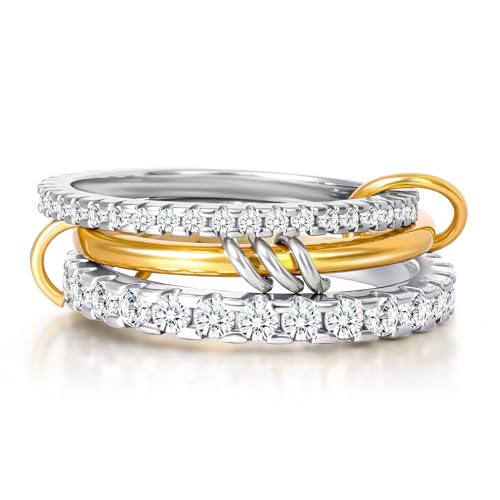 FANCH Gold Stapelbare Ringe für Damen Edelstahl 14K Gold überzogene Cubic Zirkonia Ringe Interlocked Statement Multi Ringe Silber Gold Toned Connected Bands Ringe Non Tarnish 60(19) von FANCH