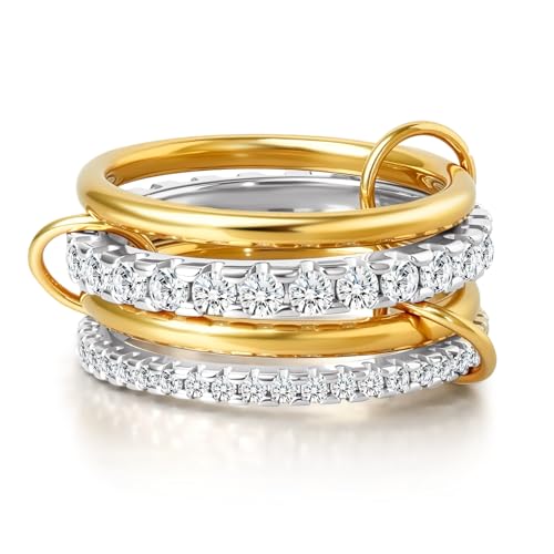 FANCH Gold Stapelbare Ringe für Damen Edelstahl Cubic Zirkonia 14K Gold überzogene Ringe Interlocked Statement Multi Ringe Silber Gold Toned Connected Bands Ringe Non Tarnish 57(18.1) von FANCH