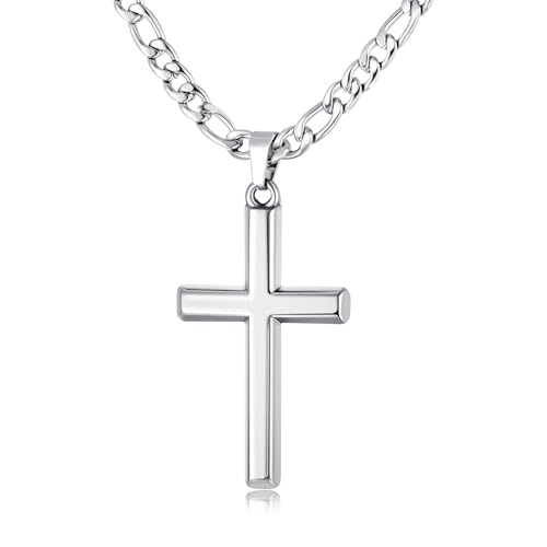 FANCH Kreuz Kette für Damen Herren 5mm Starke Diamant-geschnittene Edelstahl Figaro Link Curb Kreuz Kette mit Abgeschrägter Kante Kreuz Anhänger Crucifix Anhänger Halskette Schmuck 46CM FANCH Kreuz Kette für Damen Herren 5mm Starke Diamant-geschnittene Edelstahl Figaro Link Curb Kreuz Kette mit Abgeschrägter Kante Kreuz Anhänger Crucifix Anhänger Halskette Schmuck 46CM von FANCH
