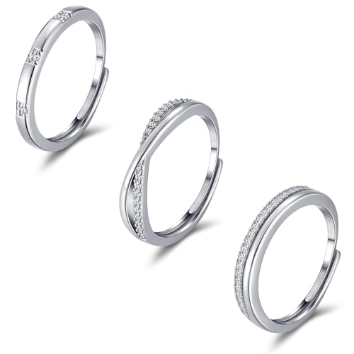 FANCH Silber Ringe für Damen Mädchen Verstellbarer Ringe mit Cubic Zirkonia Eternity Keltischer Knoten Vintage Daumen Ring Hochzeit Versprechen Ring Verlobungsring Fingerring Ringe Set Silber von FANCH