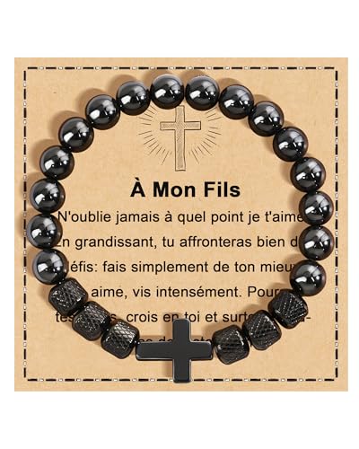 FANCIBAND An Meinen Sohn Kreuz Armband Herren Obsidian Perlen 8mm von FANCIBAND