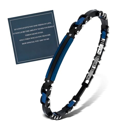 FANCIBAND Armband Herren Edelstahl und Keramik Hartes Verstellbares Personalisiert Armband Motorradkette Gliederkette Geschenke für Ehemann Freund Bruder-Blaues von FANCIBAND