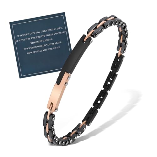 FANCIBAND Armband Herren Edelstahl und Keramik Hartes Verstellbares Personalisiert Armband Motorradkette Gliederkette Geschenke für Ehemann Freund Bruder-Gold von FANCIBAND