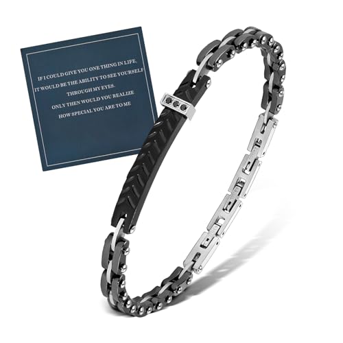 FANCIBAND Armband Herren Edelstahl und Keramik Hartes Verstellbares Personalisiert Armband Motorradkette Gliederkette Geschenke für Ehemann Freund Bruder-Schwarz von FANCIBAND