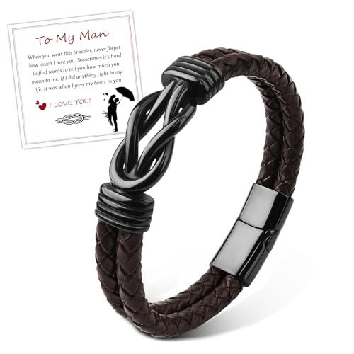 FANCIBAND Armband Valentinstag-Geschenk für Ihn, Schwarz Braunes Armband Leder Herren, Geschenk für Männer Ehemann/Freund Valentinstag Geburtstag-Braun von FANCIBAND