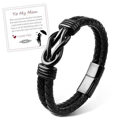 FANCIBAND Armband Valentinstag-Geschenk für Ihn, Schwarz Braunes Armband Leder Herren, Geschenk für Männer Ehemann/Freund Valentinstag Geburtstag-Schwarz von FANCIBAND