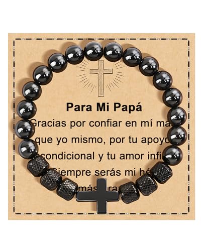 FANCIBAND Bester Papa Geschenk, Kreuz Armband Herren mit Obsidian Perlen von FANCIBAND