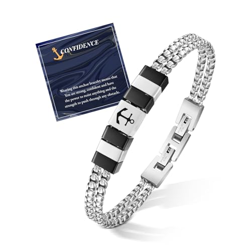 FANCIBAND Doppelter Anker Ruder Armband Edelstahl Armband Herren Personalisiert Verstellbares Geschenke für Ehemann Freund Bruder-Schwarzer Anker von FANCIBAND