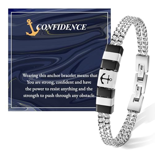 FANCIBAND Edelstahl Armband Herren mit Gravur Anker Armkette Herren Größe um 20–22 cm, Geschenke für Männer Papa Sohn Großväter Ehemann Freund Bruder von FANCIBAND