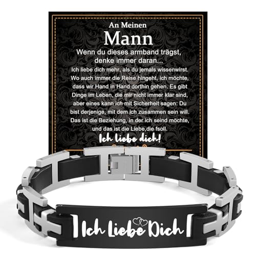 FANCIBAND Geschenk für Ihn, Armband Herren mit Gravur Ich Liebe Dich Armbänder Edelstahl Silikon, Valentinstag Jahrestag Geschenk Ehemann Freund Partner Geburtstag Hochzeit Weihnachten von FANCIBAND