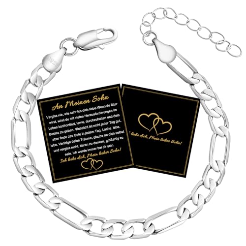 FANCIBAND Geschenk für Sohn Herren Armband Silber Figaro 925, armband Junge sohn Geschenke Geburtstag Weihnachts geschenk Jahrestag Schulabschluss, einstellbar Größe 0-4cm von FANCIBAND