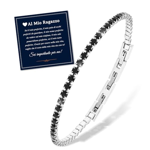 FANCIBAND Valentinstagsgeschenk für ihn, 3 mm schwarzes Tennisarmband für Herren, Geschenk zum Geburtstag, Jahrestag, Freund, Ehemann, Paar, Edelstahl Zirkonium, Synthetischer Zirkonia von FANCIBAND