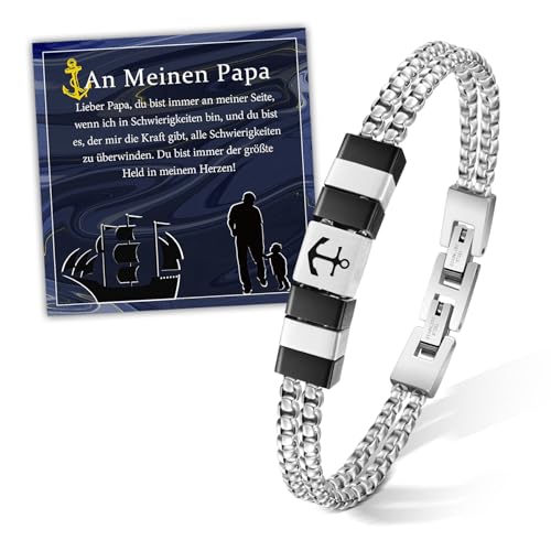 FANCIBAND Vatertagsgeschenk für Papa Armband Herren Papa, Geschenk Männer Daddy Edelstahl Armbänder für Herren Schnitzen mit Schiffsanker, Papa Geschenk Geburtstag Vater Weihnachten von FANCIBAND