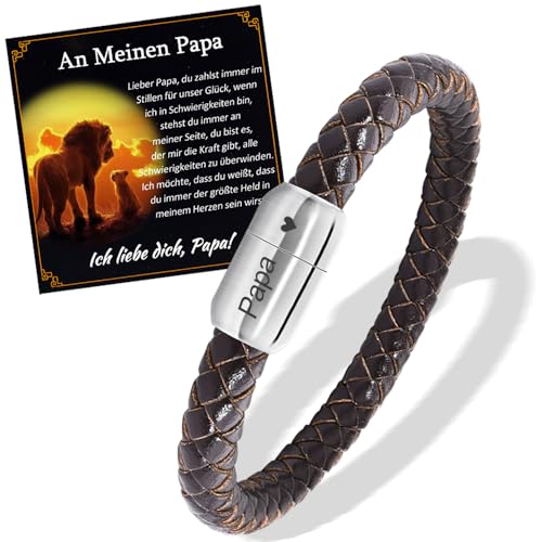 FANCIBAND Vatertagsgeschenk für Papa Lederarmband Herren mit Gravur Papa 19.5CM-Dad Herren Armband Personalisiert Bester Papa Geschenke Geburtstag Vater Geschenk Weihnachtstag Thanksgiving von FANCIBAND