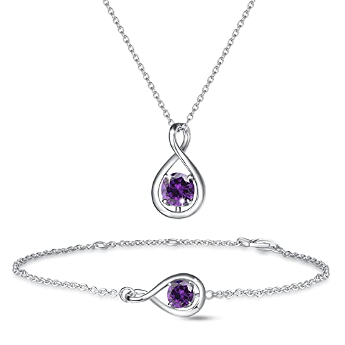 925 Sterling Silber Infinity Anhänger Geburtsstein Halskette Und Armband, Februar Natürlicher Amethyst Schmuck Set Valentinstag Geburtstag Weihnachten Geschenk Für Damen Frauen Mädchen Mutter Her von FANCIME