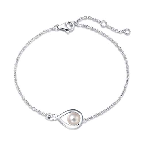 FANCIME weiße Perle Armbänder Juni Geburtstein Armband für Frauen Sterling Silber Weißgold Vergoldet Infinity Armbänder Link Armkette Feinen Schmuck Jahrestag Geburtstag Geschenke für Mama Damen von FANCIME