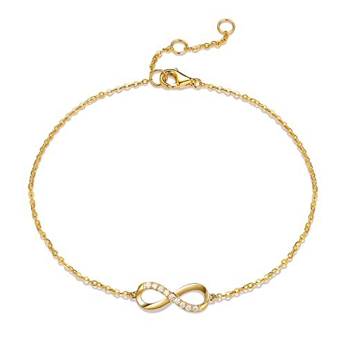 FANCIME Armband für Damen mit Infinity Anhänger aus 14 Karat 585 Gelb Gold Charm Natürlicher Diamant Armkette Schmuck Geschenk für Mädchen Kinder, Armbandlänge 15+2+2 cm von FANCIME