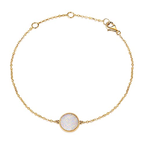 FANCIME Armband für Damen mit Opal Anhänger aus 14 Karat 585 Gelb Gold Charm Armkette Schmuck Geschenk für Mädchen Kinder, Armbandlänge 15+2+2 cm von FANCIME