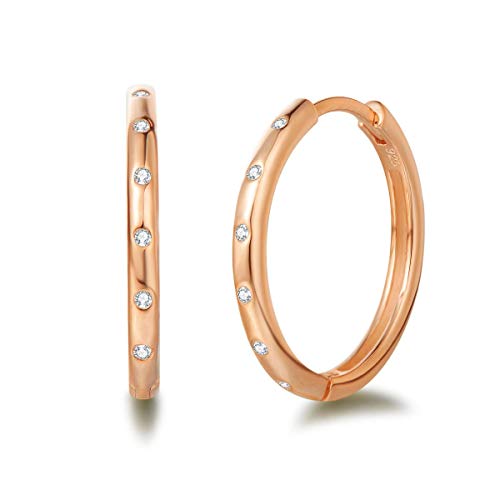 Damen Creolen Ohrringe Runde Klein aus 925 Sterling Silber mit Rose Gold Plattiert mit Rundschliff Zirkonia Basic Minimalist Schmuck Geschenk für Damen Mädchen - Durchmesser: 20 mm von FANCIME