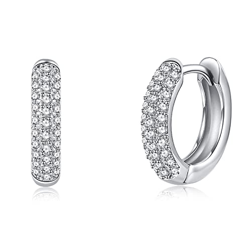 Damen Creolen Ohrringe Runde Knorpel Klein aus 925 Sterling Silber Weiß Gold Plattiert mit Cubic Zirkonia Vintage Schmuck für Damen Frauen Mädchen - Durchmesser: 14 mm von FANCIME