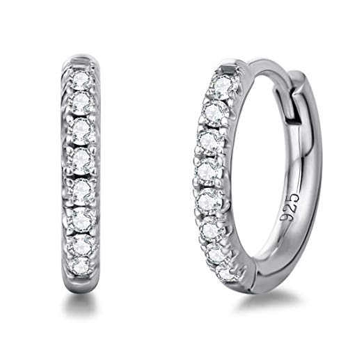 Damen Creolen Ohrringe Runde Knorpel Klein aus 925 Sterling Silber Weiß Gold Plattiert mit Rundschliff Cubic Zirkonia Schmuck - Durchmesser: 12.5 mm von FANCIME