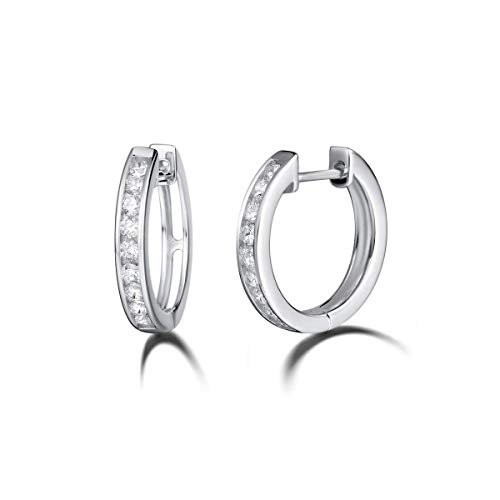 Damen Creolen Runde Ohrringe Klein aus 925 Sterling Silber Weißgold Vergoldung mit Rundschliff Funkelnde Zirkonia Schmuck für Damen Mädchen, Durchmesser: 18 mm - Weiß von FANCIME