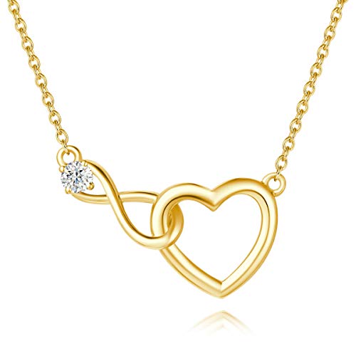 Damen Gold Halskette 925 Sterling Silber Herz Infinity kette Verstellbare Frauen Muttertags Valentinstag Jahrestag Geburtstag Weihnachten Schmuck Geschenk Für Mädchen Mutter Freundin Ehefrau Mama von FANCIME