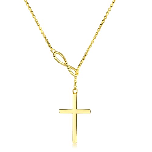 FANCIME Damen Halskette aus 925 Sterling Silber Gelb Gold Plattiert mit Unendlichkeit Kreuz Christian Anhänger Infinity Kette für Frauen Mädchen Baby Kinder - Verstellbar Kettenlänge: 40 + 5 cm von FANCIME