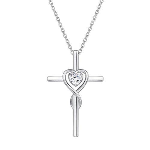 Damen Halskette mit Unendlichkeit Symbol Kreuz Anhänger Kette Infinity aus 925 Sterling Silber mit Zirkonia Edelstein Herz Form - Verstellbar Kettenlänge: 40 + 5 cm von FANCIME