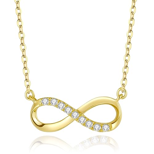 FANCIME Damen Kette mit Infinity Anhänger aus Solide 14 Karat 585 Gelb Gold Minimalist Halskette mit 0.072ct Echter Diamant Geschenk Schmuck für Damen Mädchen - Verstellbare Kettenlänge: 40 + 5 cm von FANCIME