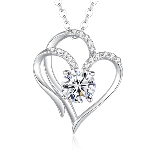 FANCIME 925 Sterling Silber 1 Karat Moissanite Diamant Herz Anhänger Halskette Muttertag Valentinstag Funkelnde Geschenk für Damen Frauen Mädchen, Kettenlänge: 40+5 cm von FANCIME