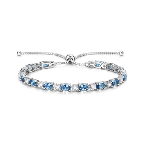 FANCIME 925 Sterling Silber Aquamarin Tennis Armband Damen März Geburtsstein Bolo Tennis Armbänder für Frauen Blau Edelstein Feiner Schmuck Geburtstagsgeschenke für Frauen Mutter von FANCIME