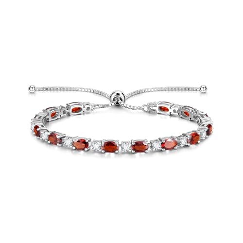 FANCIME 925 Sterling Silber Granat Tennis Armband Damen Januar Geburtsstein Bolo Tennis Armbänder für Frauen Roter Edelstein Feiner Schmuck Geburtstagsgeschenke für Frauen Mutter von FANCIME