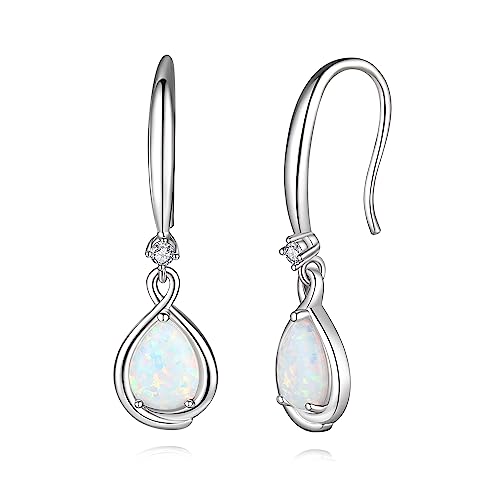 FANCIME 925 Sterling Silber Hängend Ohrringe mit Synthetischer Opal, Tropfen Infinity Zirkonia Opal Ohrringe für Damen, Geschenke Schmuck für Frauen Mädchen von FANCIME