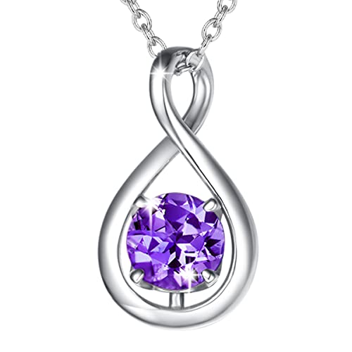 FANCIME 925 Sterling Silber Halskette Damen Infinity Anhänger Geburtsstein Kette Natural Amethyst Februar Geburtsstein Valentinstag Jahrestag Geburtstag Weihnachten Schmuck Geschenk für Mutter Frauen von FANCIME