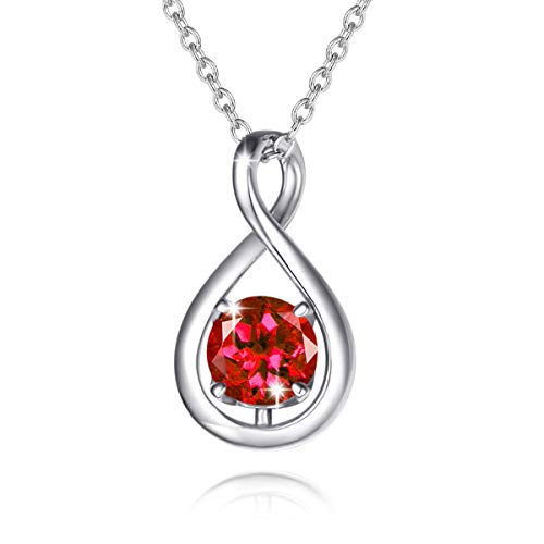 FANCIME 925 Sterling Silber Halskette Damen Infinity Anhänger Juli Geburtsstein Kette Rubin Geburtsstein Valentinstag Jahrestag Geburtstag Weihnachten Schmuck Geschenk für Mutter Frauen von FANCIME