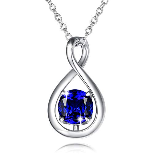 FANCIME 925 Sterling Silber Halskette Damen Infinity Anhänger September Geburtsstein Kette Saphir Geburtsstein Valentinstag Jahrestag Geburtstag Weihnachten Schmuck Geschenk für Mutter Frauen von FANCIME