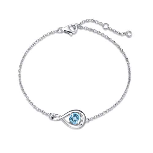 FANCIME Aquamarin Armband 925er Sterlingsilber Weißgold Vergoldet Infinity Armbänder Blauer Edelstein März Geburtstein Armkette Feiner Schmuck Geburtstags Geschenke für Frauen Damen Mama von FANCIME
