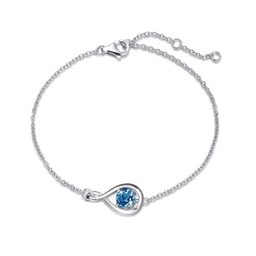 FANCIME London Blue Topaz Armband Damen Sterling Silber Weißgold vergoldet Infinity Armkette November Dezember Geburtstein Armbänder für Frauen, Feiner Schmuck Geschenke für Ihre Mutter von FANCIME