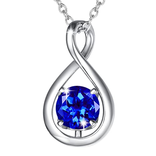 FANCIME 925 Sterling Silber Kette Infinity Anhänger Geburtsstein Kette, Saphir Kette, September Geburtsstein, Schmuck Geschenk Für Mutter Frauen von FANCIME