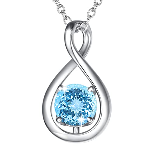 FANCIME 925 Sterling Silber Kette Infinity Anhänger Geburtsstein Kette, Aquamarin Kette, März Geburtsstein, Schmuck Geschenk Für Mutter Frauen von FANCIME