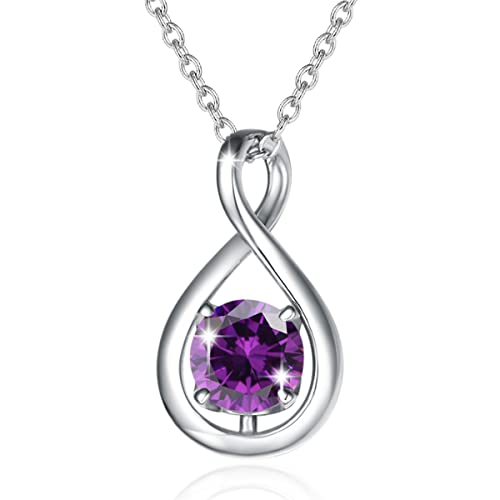 FANCIME 925 Sterling Silber Kette Infinity Anhänger Geburtsstein Kette Natürlicher Amethyst Kette Februar Geburtsstein Valentinstag Jahrestag Geburtstag Weihnachten Schmuck Geschenk Für Mutter Frauen von FANCIME