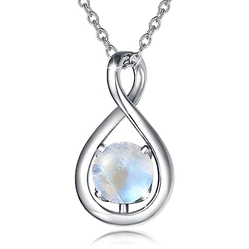 FANCIME 925 Sterling Silber Kette Infinity Anhänger Geburtsstein Kette Natürlicher Mondstein Kette Juni Geburtsstein Valentinstag Jahrestag Geburtstag Weihnachten Schmuck Geschenk Für Mutter Frauen von FANCIME