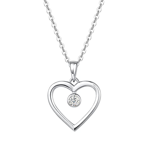 FANCIME 925 Sterling Silber Liebe Herz Anhänger Kette Runde Solitär Zirkonia Hohle Herz Halskette Schmuck für Damen Mädchen, 40+5CM von FANCIME