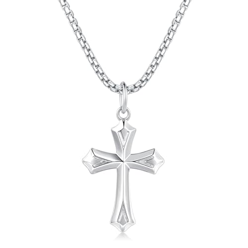 FANCIME 925 Sterling Silber Weiß Vergoldet Kreuz Anhänger mit Edelstahl Kette für Herren Jungs Kinder - Kettenlänge: 60 cm von FANCIME