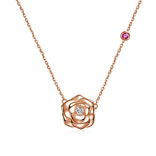 FANCIME 925 Sterling Silber Zirkonia kette, Roségold Blume Halskette, Schmuck Geschenk für Damen Mädchen Mutter, 40 + 5cm von FANCIME