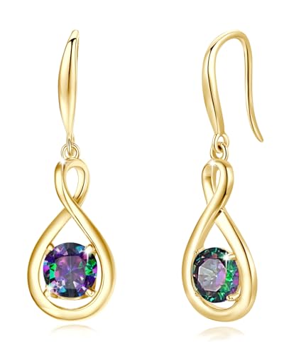 FANCIME Alexandrit Ohrringe Sterlingsilber 925 Hängend Gelbgold plattiert Zierlich Infinity Erstellt Edelstein Juni Geburtstein Baumelnde Ohrringe Schmuck Geburtstagsgeschenke für Frauen Damen Mama von FANCIME
