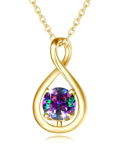 FANCIME Alexandrit Kette Juni Geburtstein Halskette Damen Gelbgold Vergoldet Sterling Silber Infinity Anhänger Mütter Tag Feiner Schmuck Geschenke für Mutter von FANCIME