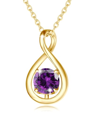 FANCIME Amethyst Kette Geburtstein Halskette Damen Gelb Gold plattiert Sterling Silber Infinity Anhänger Feiner Schmuck Mütter Tag Geschenke für Mutter Ihre von FANCIME